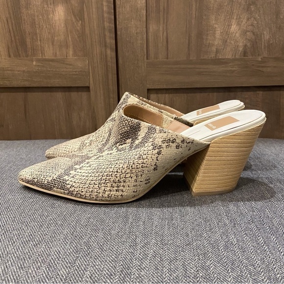 Dolce Vita Angela Mules Leather Snake Embossed Stacked Heel Shoe Size 9 - Picture 2 of 7